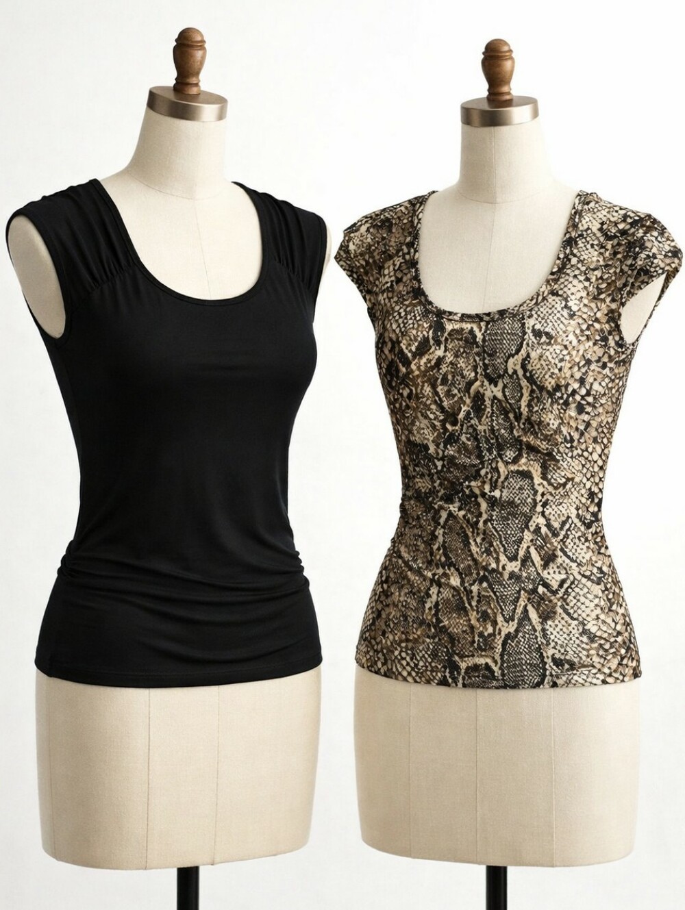 Vintage 90s Stretch Tops Snake Print Bodycon Ruched Black Slinky Lot of 2 | XS/S